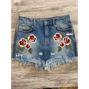 Free People Rose Embroidered Jean Skirt Sz 25